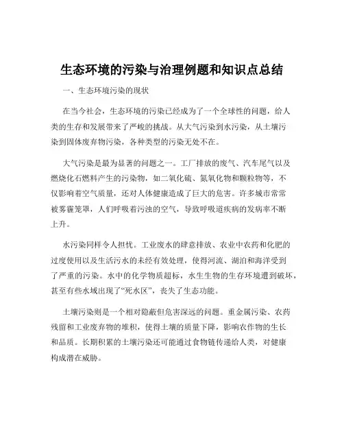 生态环境的污染与治理例题和知识点总结