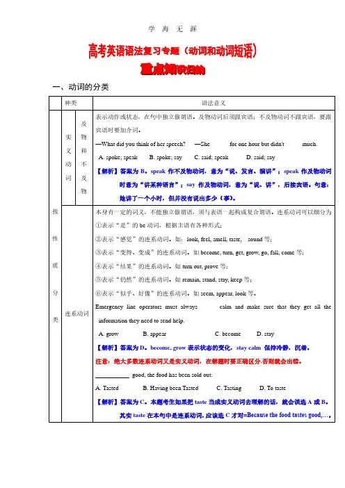 2014高考英语语法复习专题精讲精练 动词和动词短语.pdf
