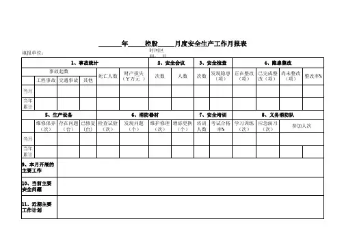 【工程管理】月度安全生产工作月报表