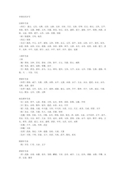 中国历代年号