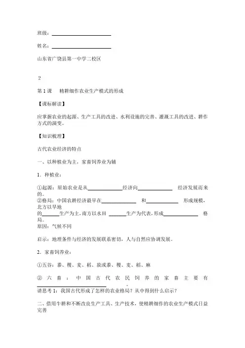 岳麓版高中历史必修二导学案
