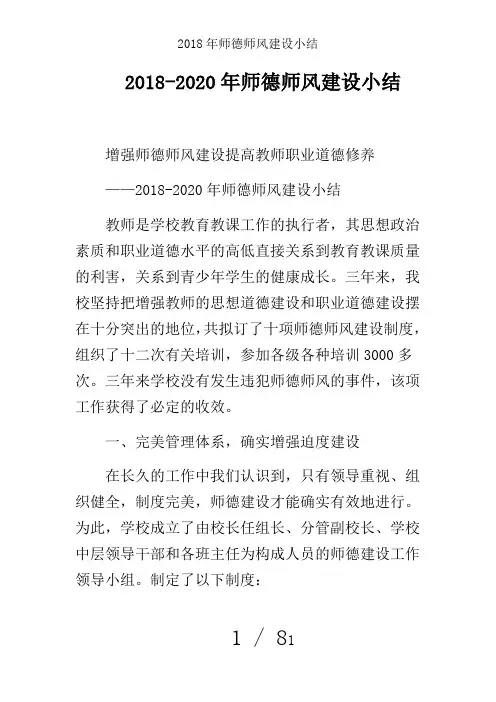 2018年师德师风建设小结