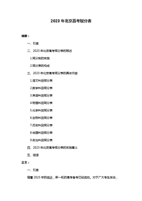 2023年北京高考赋分表
