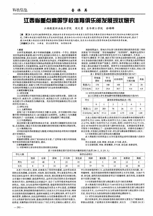 江西省重点高等学校体育俱乐部发展现状研究