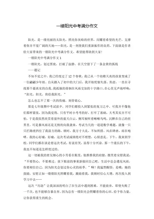 一缕阳光中考满分作文