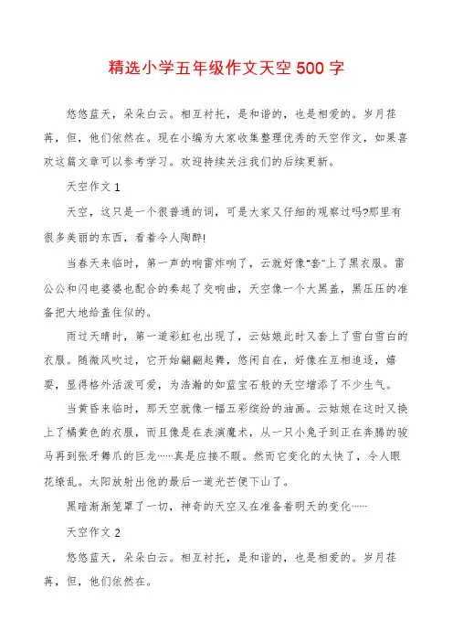 精选小学五年级作文天空500字