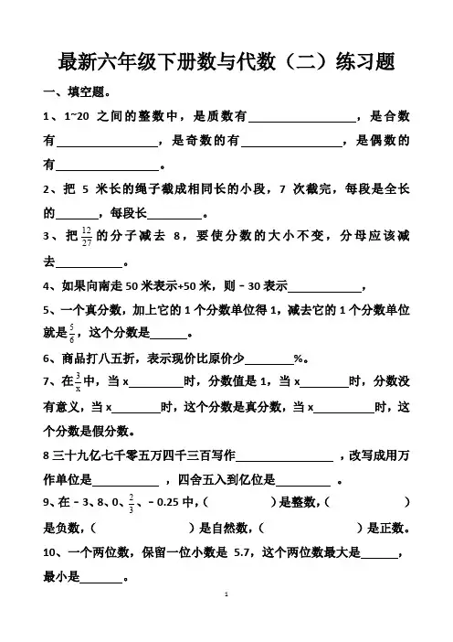 最新六年级下册数学数与代数(二)练习题以及答案