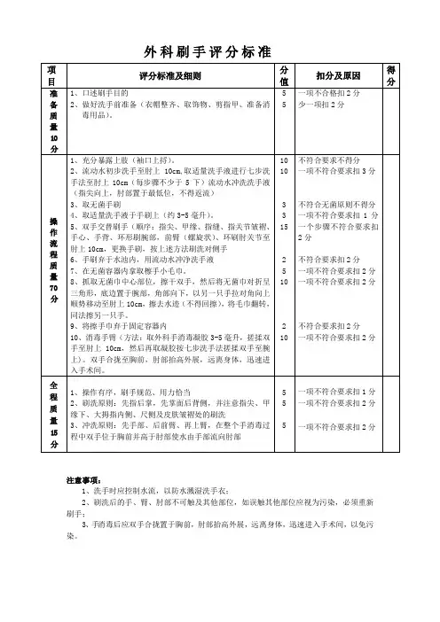 外科刷手换药评分表