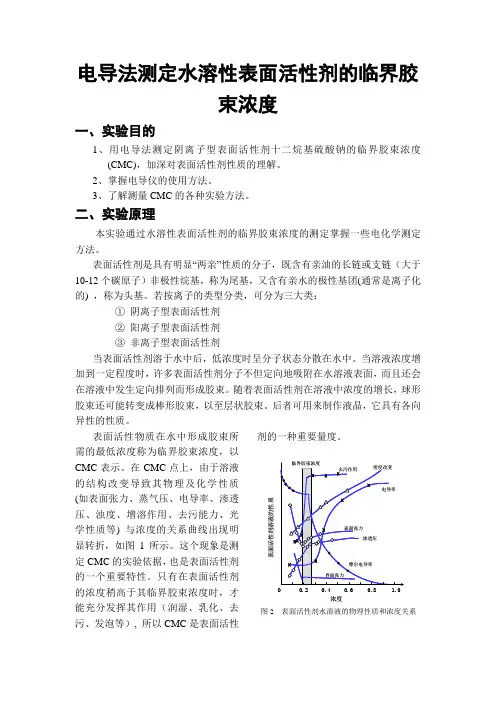 电导法测定水溶性表面活性剂的临界胶束浓度