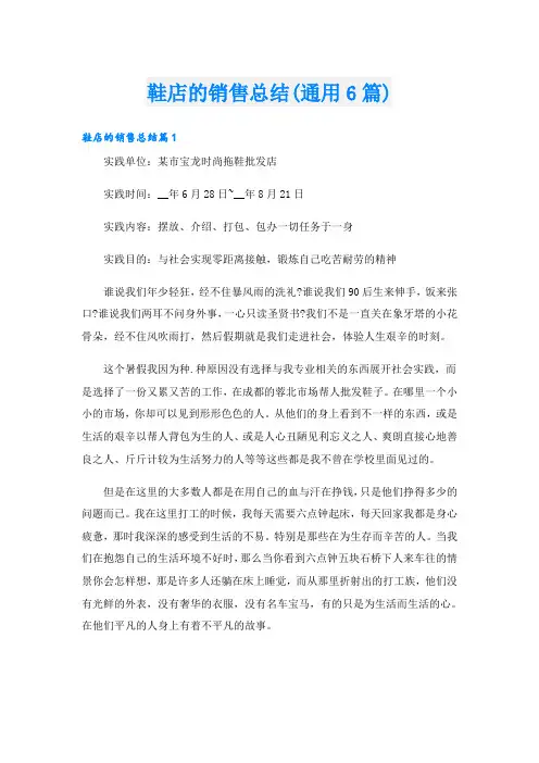 鞋店的销售总结(通用6篇)