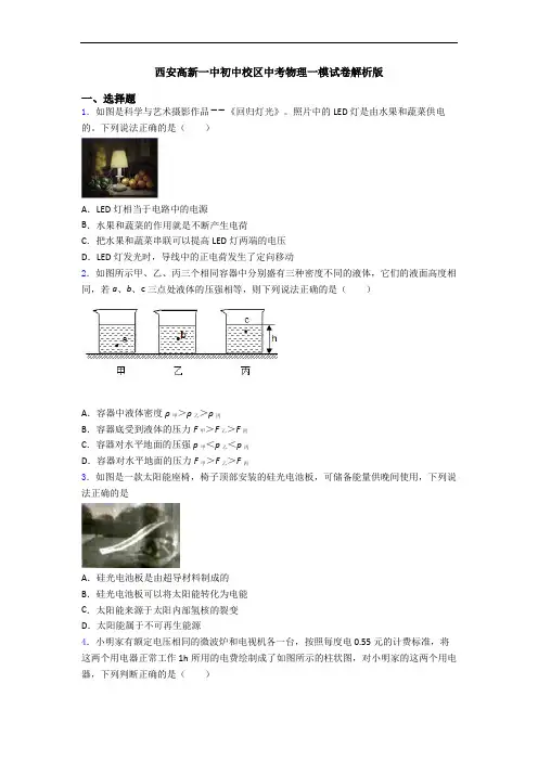 西安高新一中初中校区中考物理一模试卷解析版