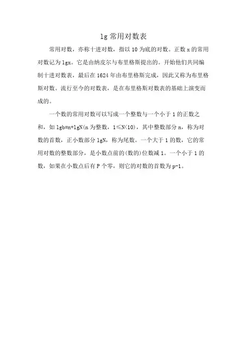 lg常用对数表