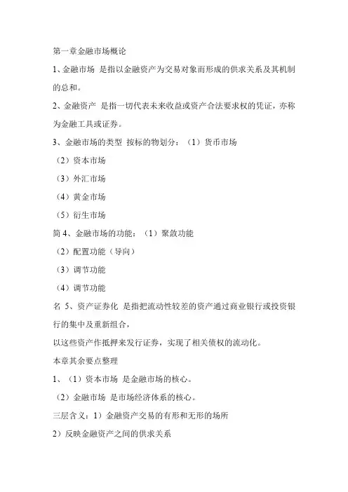 金融市场张亦春复习重点