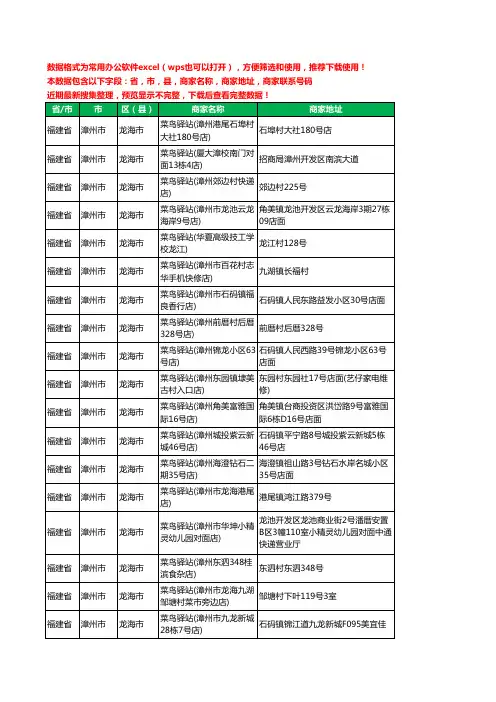 新版福建省漳州市龙海市菜鸟驿站工商企业公司名录名单黄页大全96家