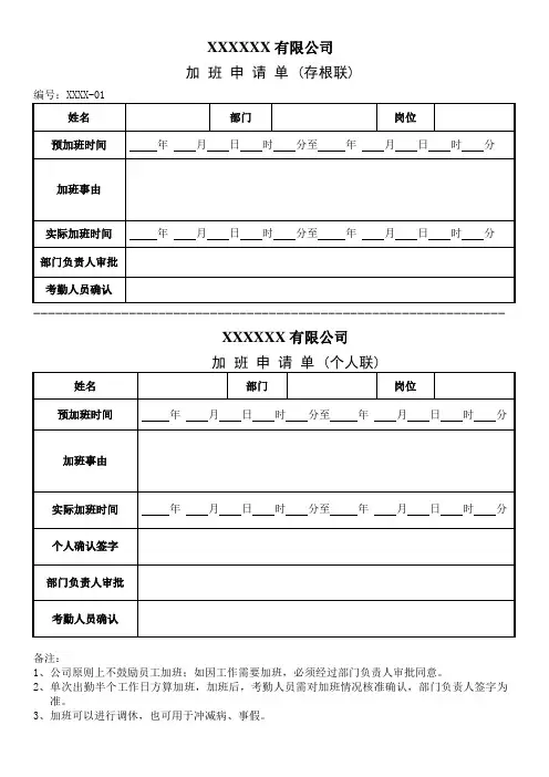 考勤表单(含加班申请单、调休申请单、考勤表、考勤汇总表)