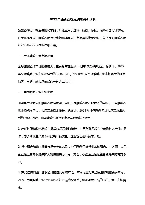 2023年醋酸乙烯行业市场分析现状