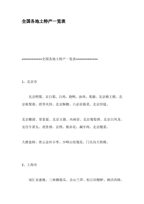 全国各地土特产一览表