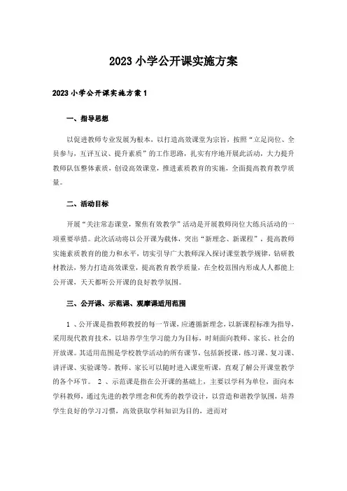 2023小学公开课实施方案