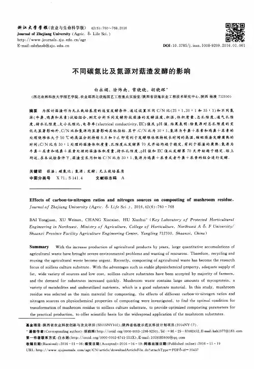 不同碳氮比及氮源对菇渣发酵的影响