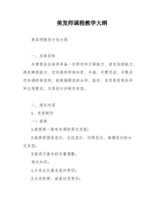 美发师课程教学大纲