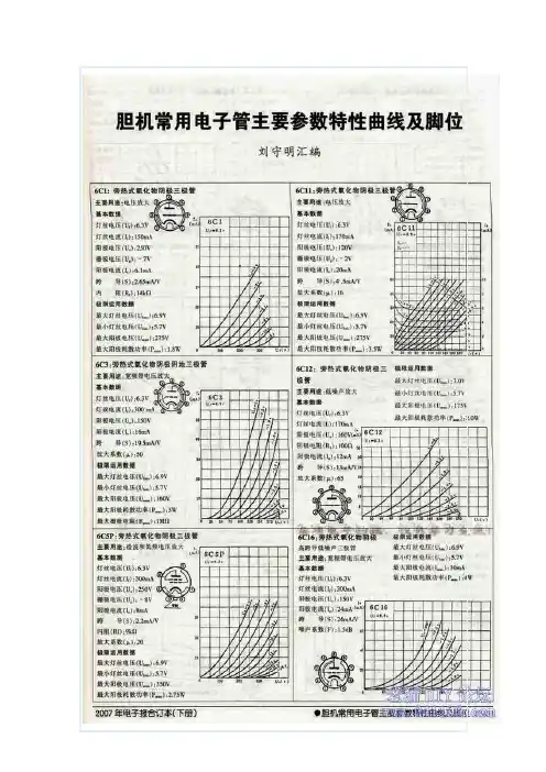 胆机常用电子管主要参数特征曲线及脚位