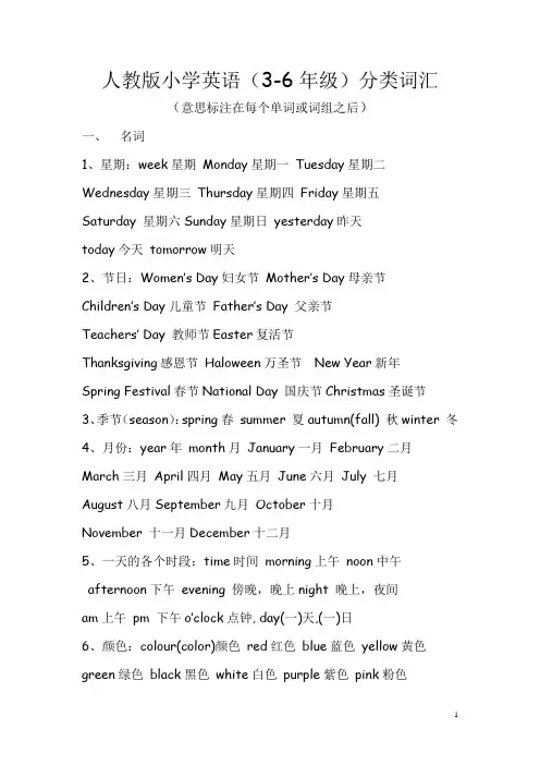 人教版小学英语词汇