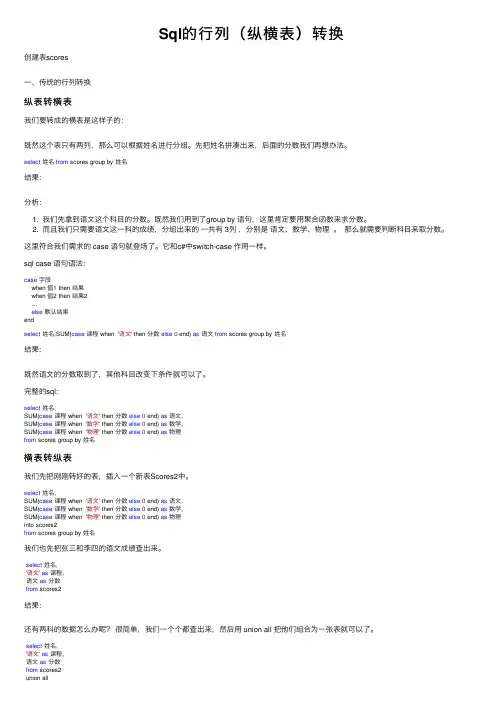 Sql的行列（纵横表）转换