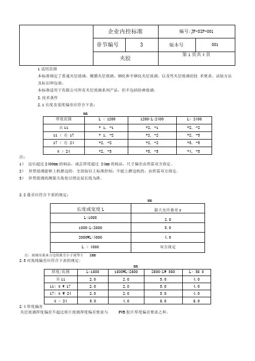 玻璃夹胶内控检验标准