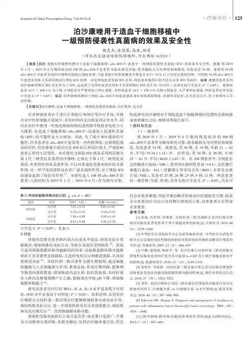 泊沙康唑用于造血干细胞移植中一级预防侵袭性真菌病的效果及安全性