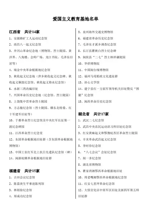 爱国主义教育基地名单