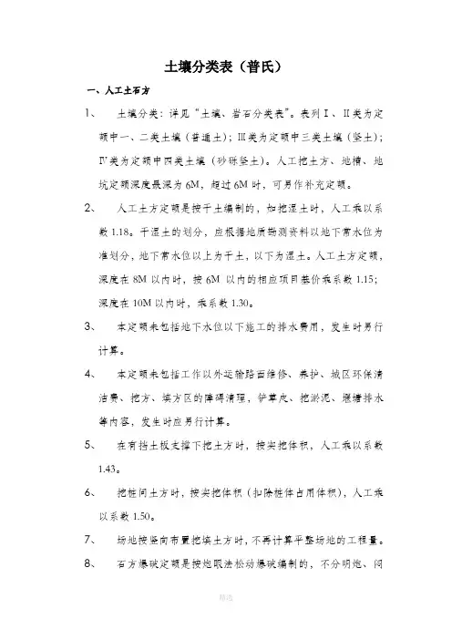 土壤及岩石分类表(普氏)