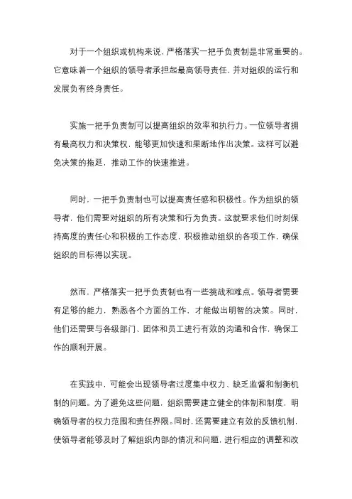 严格落实一把手负责制