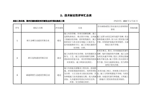 技术标定性评审汇总表