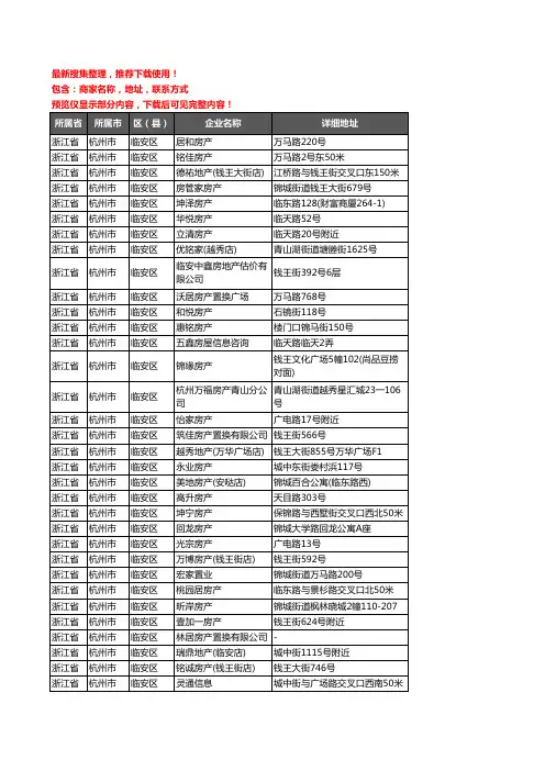 新版浙江省杭州市临安区房屋中介企业公司商家户名录单联系方式地址大全202家