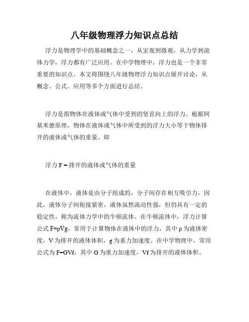 八年级物理浮力知识点总结