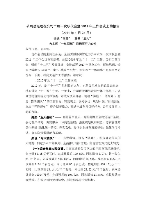 2011年供电公司工作报告