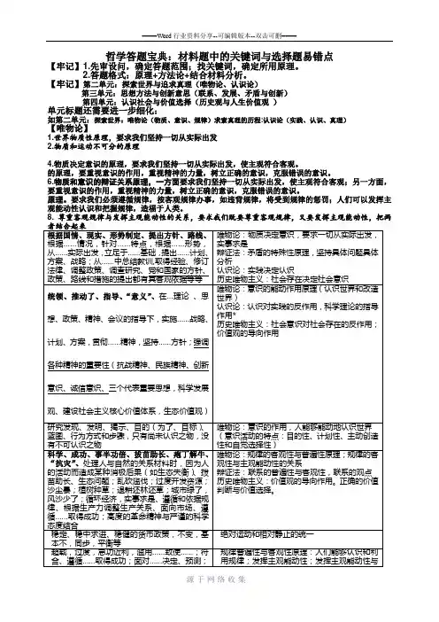 高中政治必修四：哲学主观题与选择题答题宝典