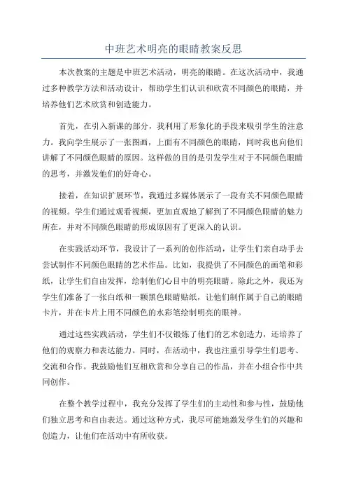 中班艺术明亮的眼睛教案反思