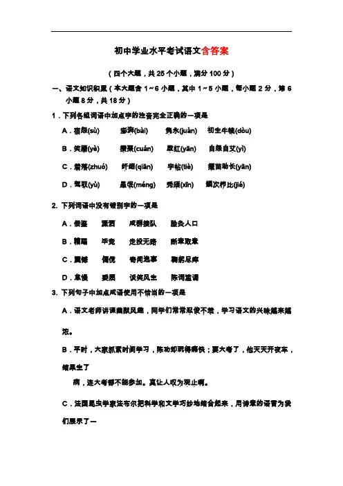 云南昭通市中考语文试卷(含答案)