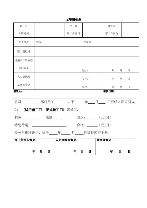 工资调整表模板
