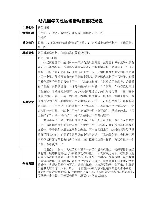  大班区域游戏观察记录