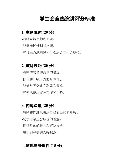 学生会竞选演讲评分标准