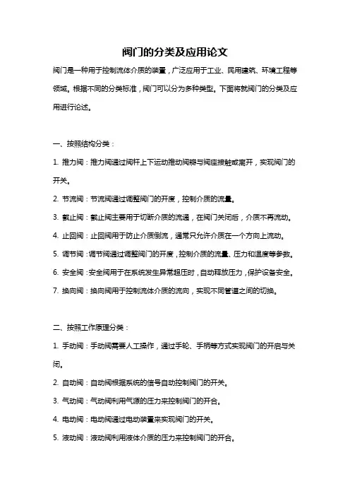 阀门的分类及应用论文