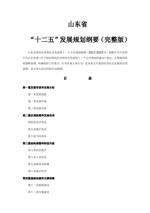山东十二五规划全文(完整版)