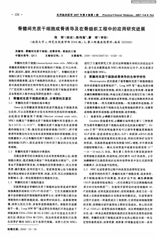 骨髓间充质干细胞成骨诱导及在骨组织工程中的应用研究进展