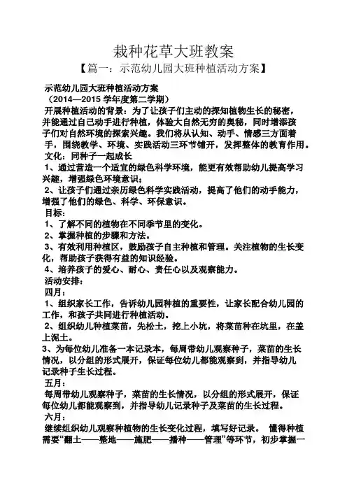 栽种花草大班教案