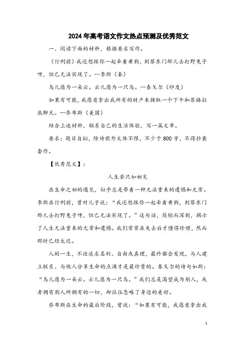 2024年高考语文作文热点预测及优秀范文