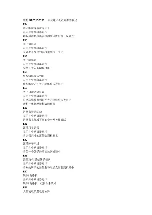 理想GR27503750一体化速印机故障维修代码