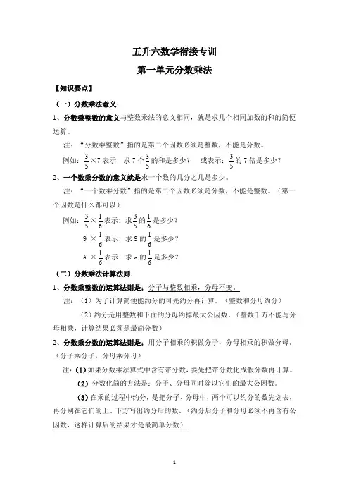 六年级上册 分数的乘法知识点及练习