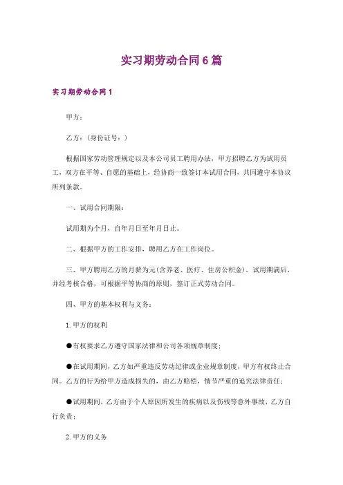 实习期劳动合同6篇